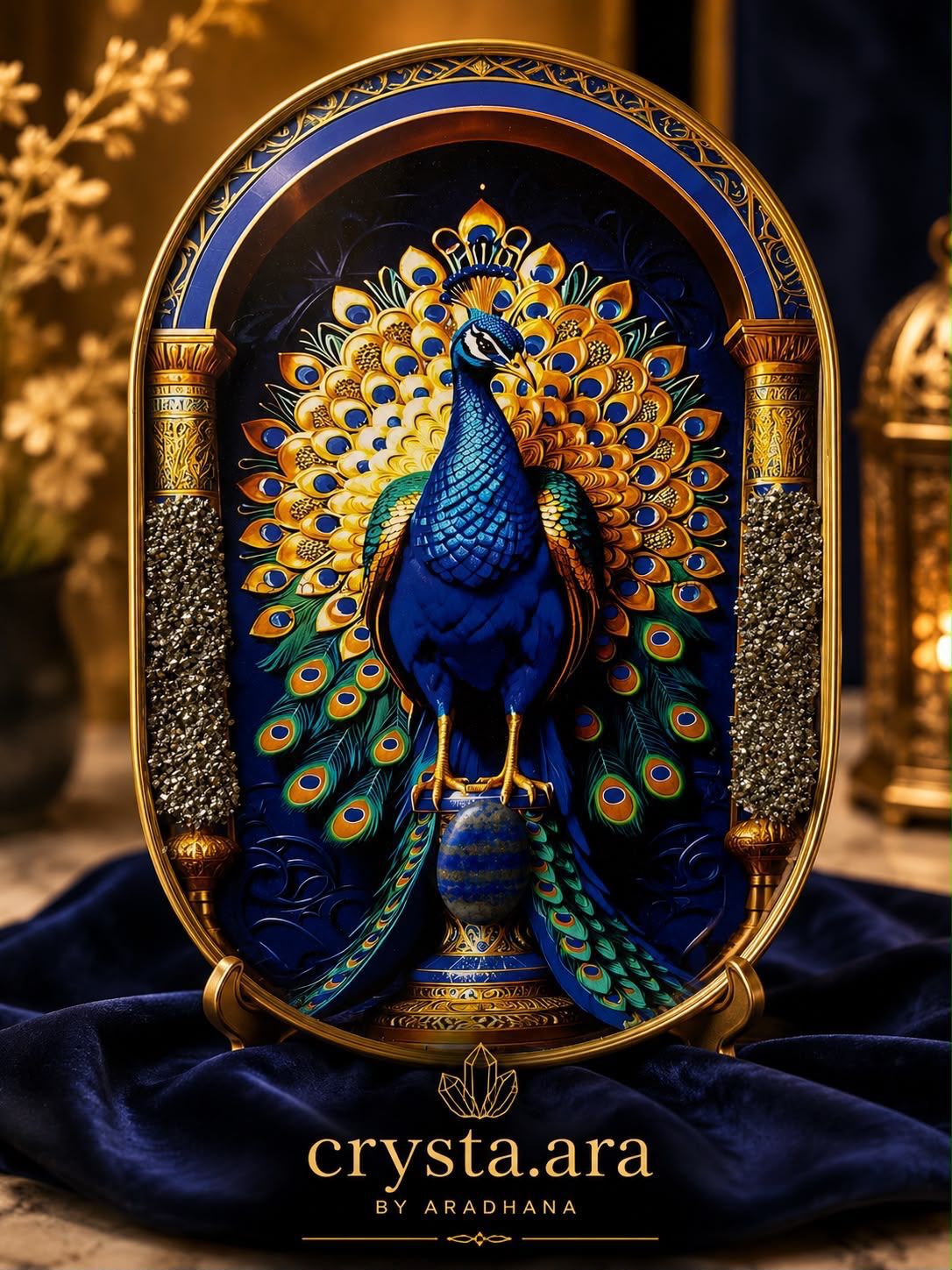 Peacock Prosperity Frame – Royal Crystal Art for Home & Office