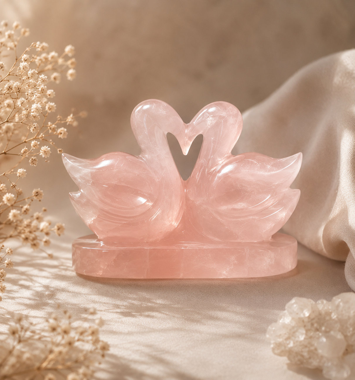 Healing Rose Quartz pair of duck