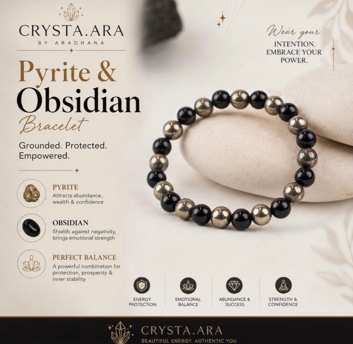 Pyrite & Obsidian Crystal Bracelet